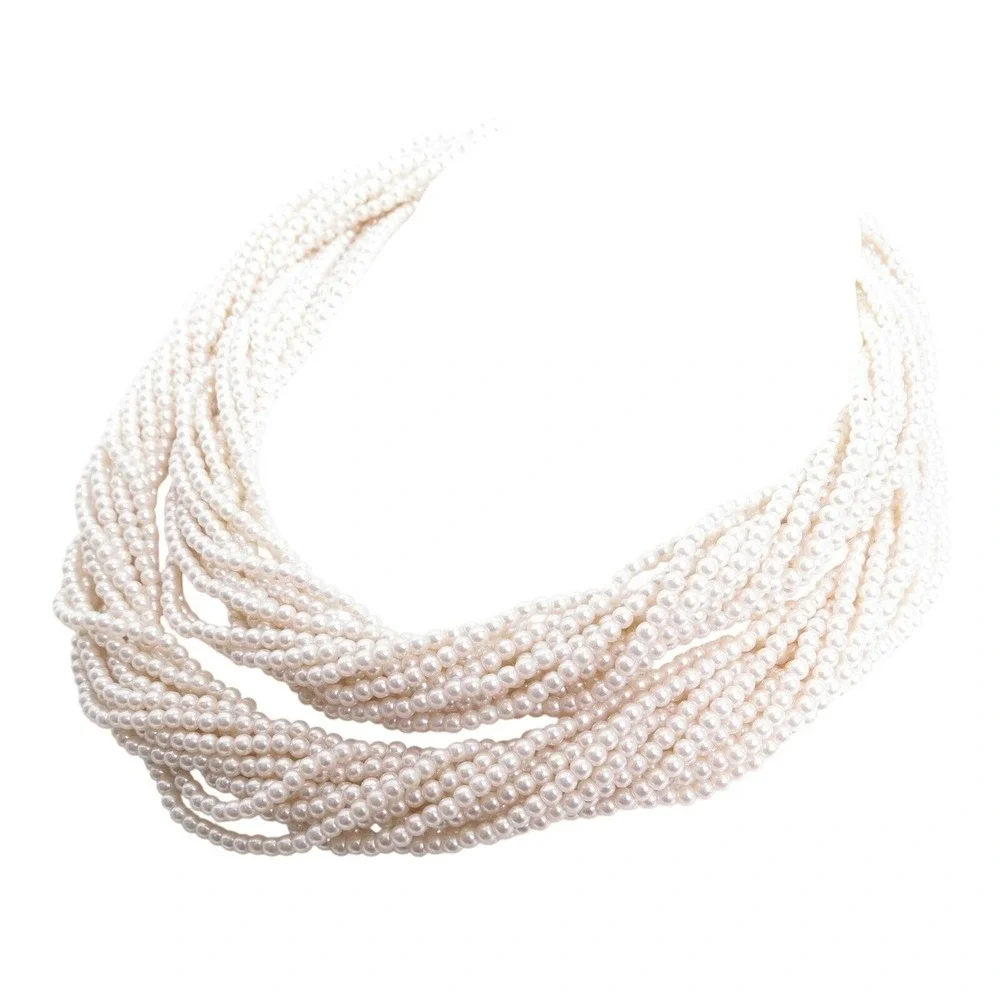 VINTAGE 12 STRAND‎ TWISTED SMALL CREAM GLASS FAUX PEARL BEADS 34